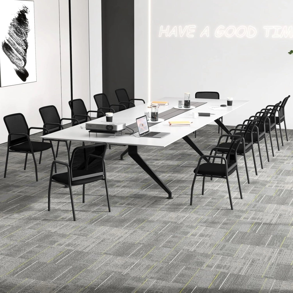 GAINTEX Set di Sedie per Sala Riunioni, con Schienale Ergonomico e Braccioli, Sedia da Conferenza in Rete, da Ufficio per Reception, Sedia per Sala Formazione, Nero