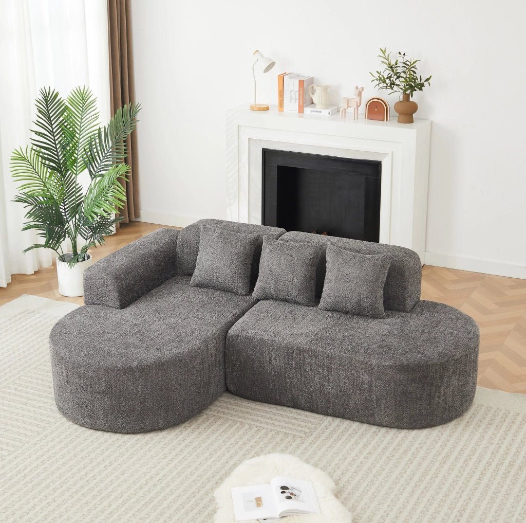 Divano angolare con chaise longue a sinistra in ciniglia grigio antracite HOMVRA