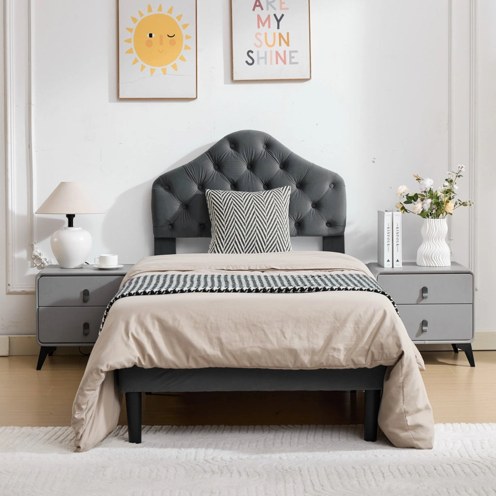 Letto imbottito di 90x200 cm in ciniglia grigia