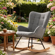 Poltrona a dondolo in velluto con schienale alto e design ergonomico, seduta confortevole per relax grigio scuro