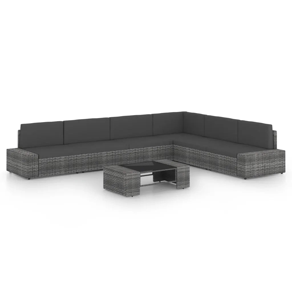 Set Divani da Giardino 7 pz con Cuscini in Polyrattan Grigio cod mxl 36120