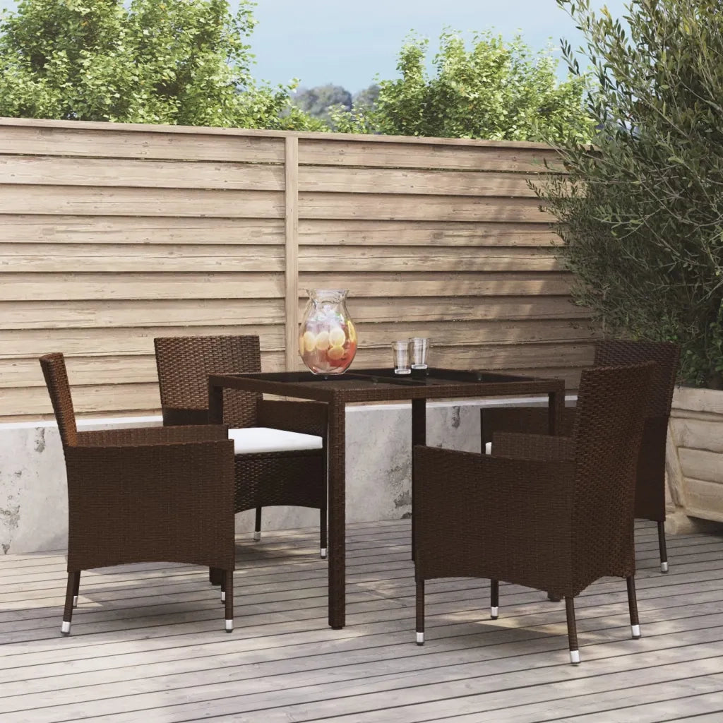 Set da Pranzo da Giardino 5pz | Set Salotto da Giardino con Cuscini in Polyrattan Marrone