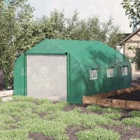 Serra a Tunnel con Copertura PE e Struttura in Acciaio, Porta Avvolgibile e 6 Finestre, 3.5x3x2m, Verde