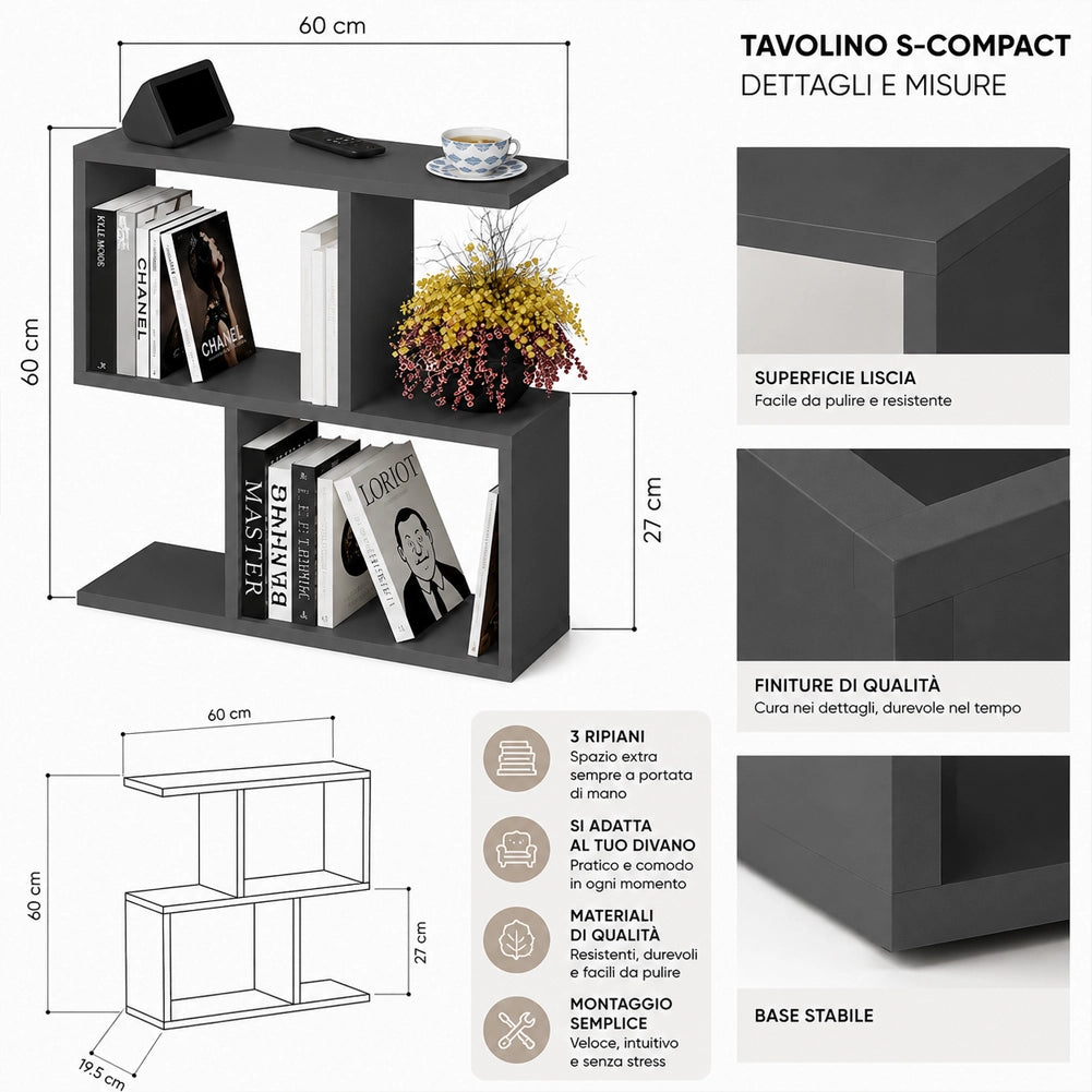 Tavolino da Caffè Antracite Tavolo S Divano Soggiorno Design Moderno 60x60x19.5cm