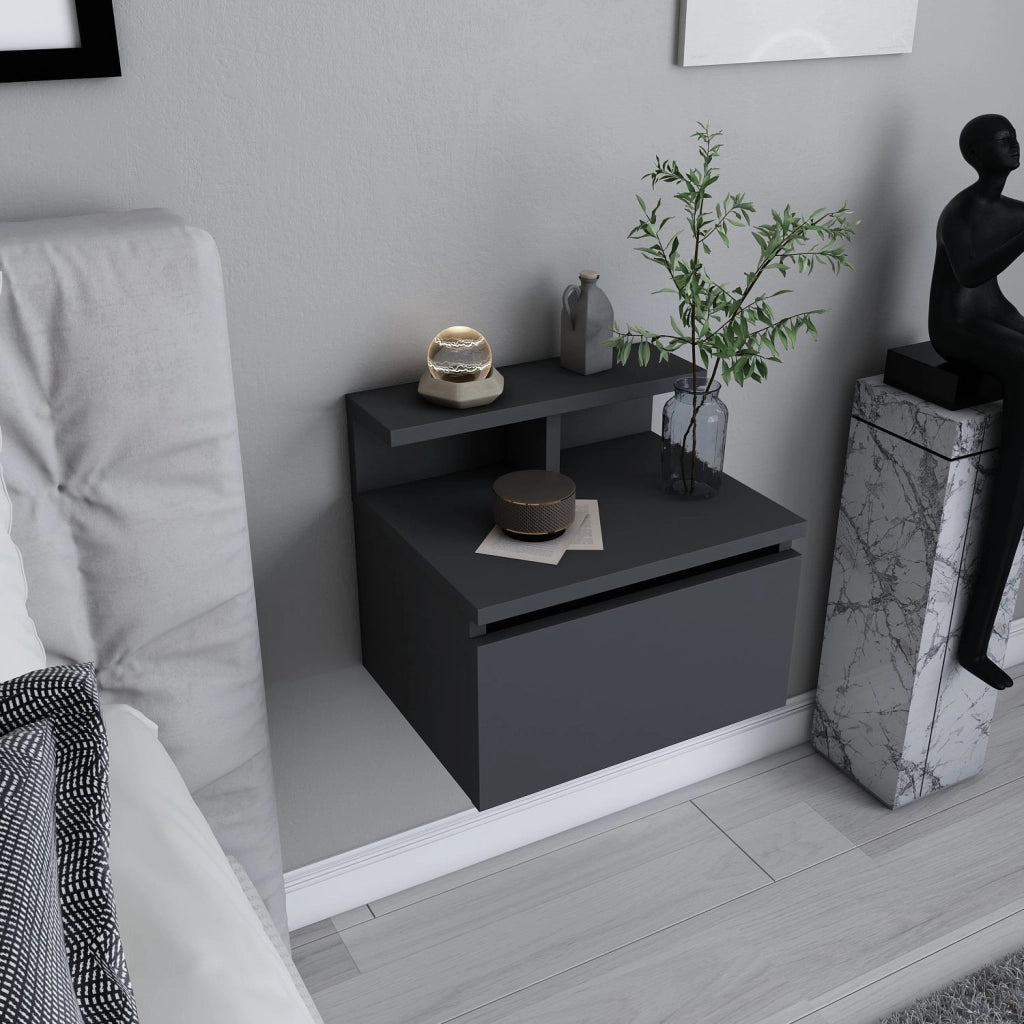 Comodino a parete in legno "Alice" - 40 x 32 x 35 cm - Grigio antracite