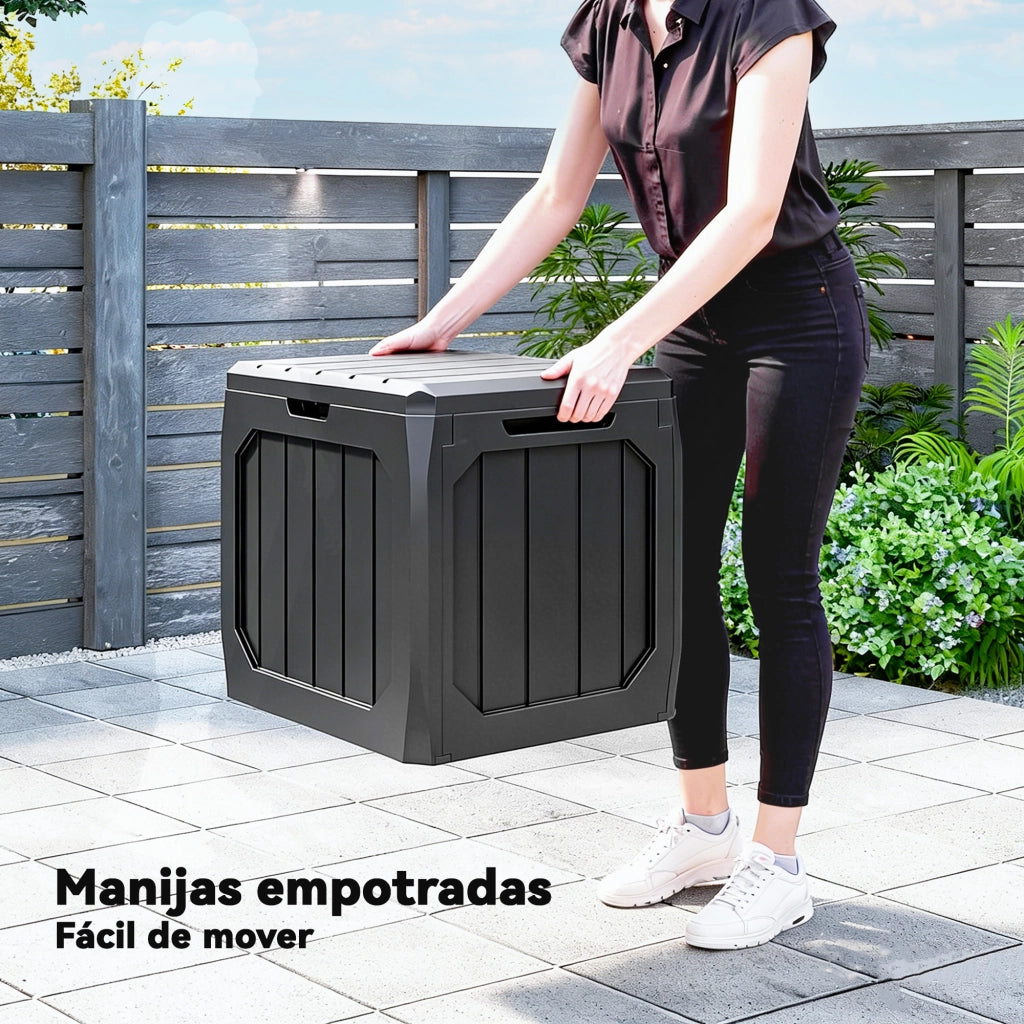 Baulo di Plastica per Esterno 121L con 2 Maniglie e Coperchio Bloccabile ¨C zephmum ¨C Nero 56x45x53 cm