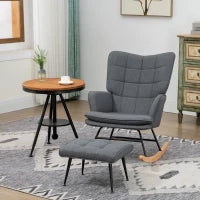 Poltrona a Dondolo con Poggiapiedi, Comodo, fino a 130 kg, Design in Lino, 64x89x90cm, Grigio
