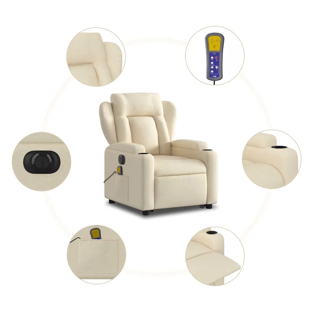 Poltrona Alzapersona Massaggiante Elettrica Crema in Tessuto 3204527