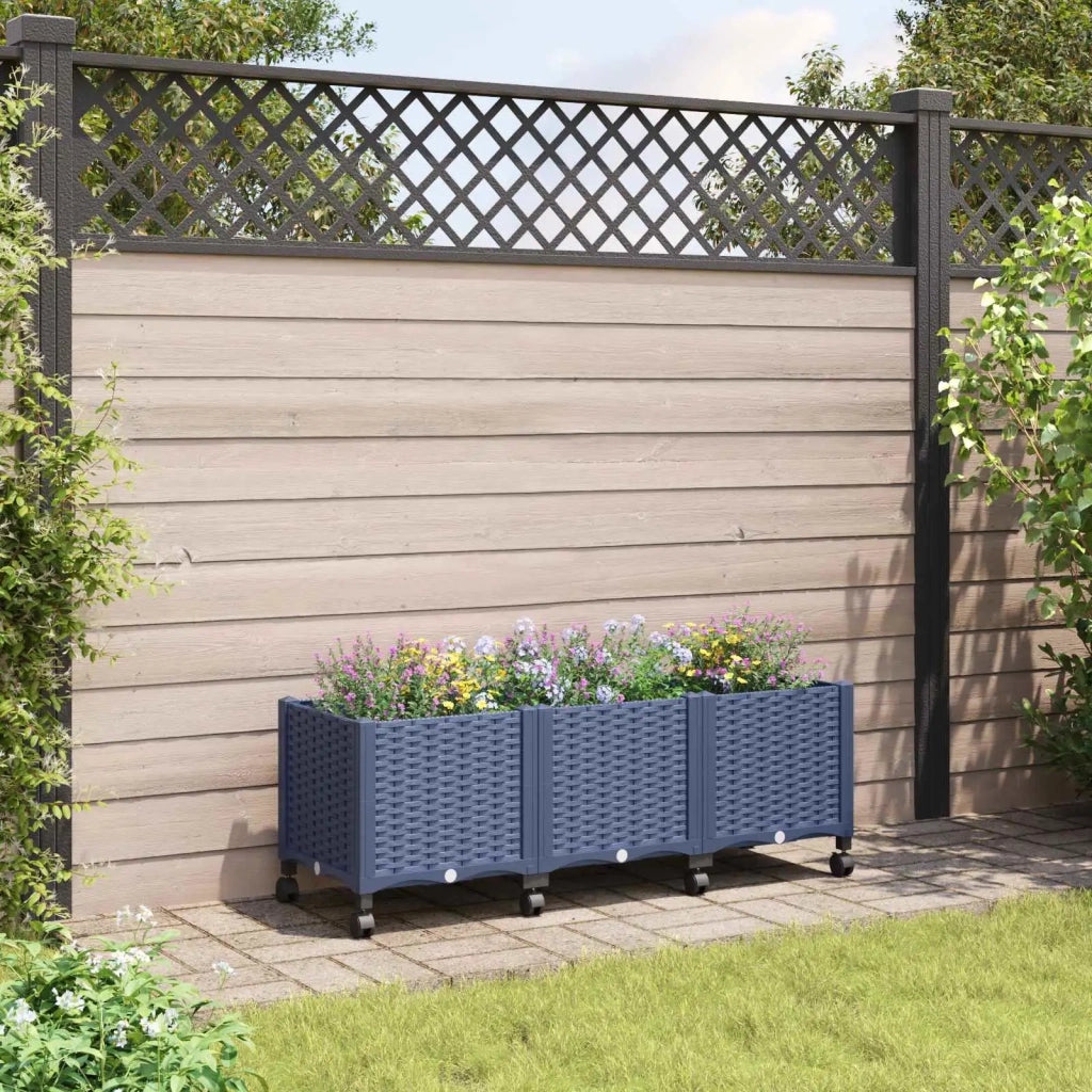 Vaso da Giardino con Ruote Blu Grigio 120 x 40 x 48 cm PP 3423048