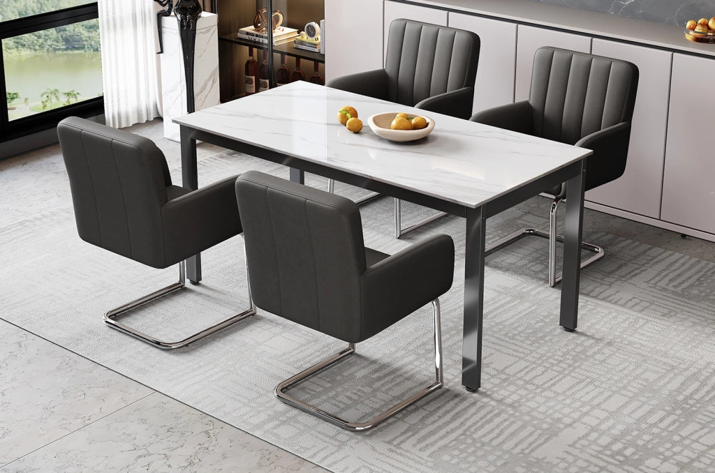 Set di 6 sedie da pranzo in similpelle nera con gambe a Z