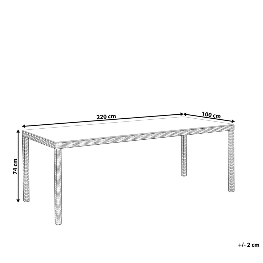 Tavolo da pranzo da giardino piano in vetro temperato rattan sintetico bianco 220 x 100 cm rettangolare a 8 posti