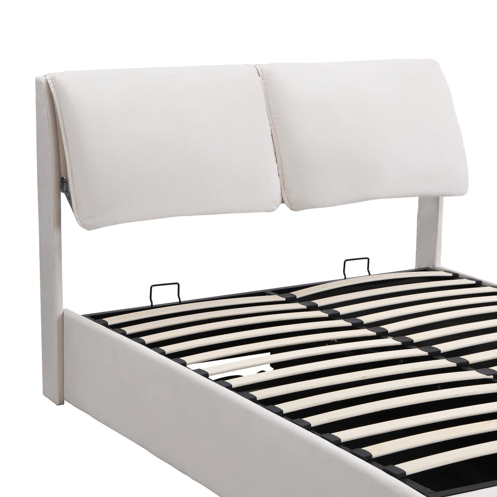 Letto imbottito 140x200 cm in velluto beige con 3 cassetti