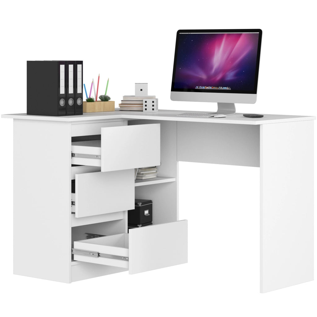 Scrivania angolare AKORD B16 Bianco 124 cm 3 cassetti 124x85x77 cm Modello a sinistra