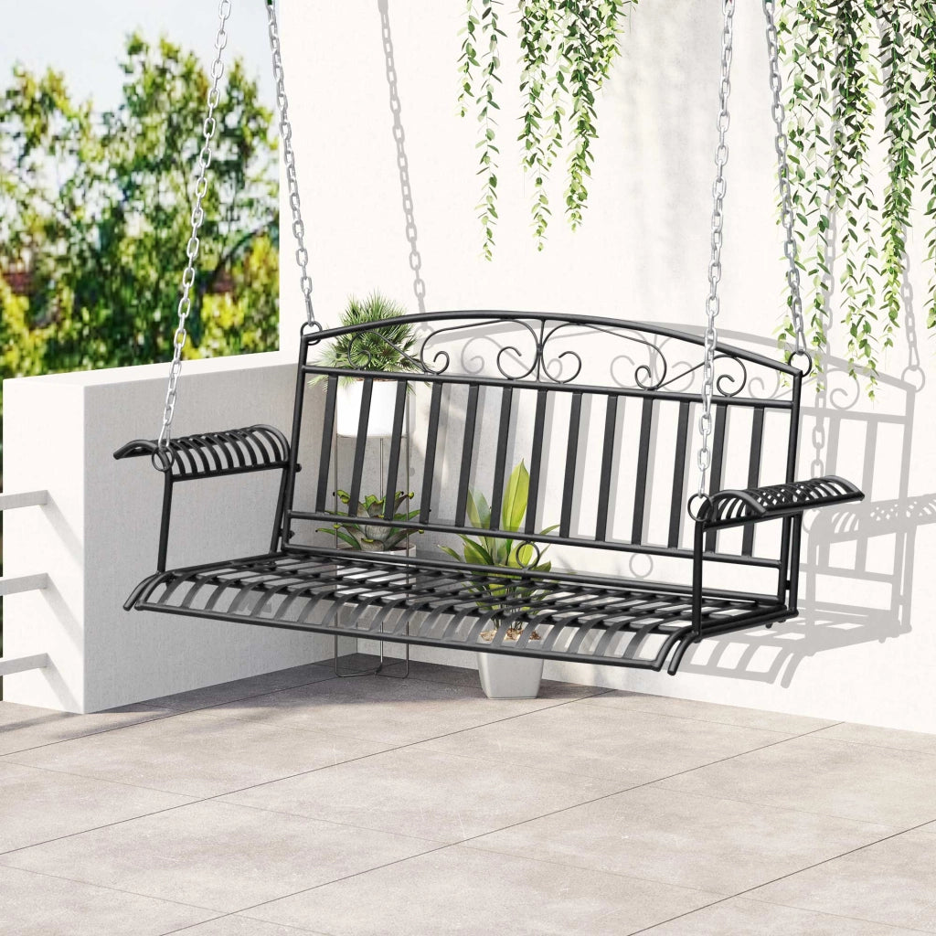 Panchina 2 Posti Sospesa per Giardino in Metallo ¨C zephmum ¨C 137x58x52 cm Nero