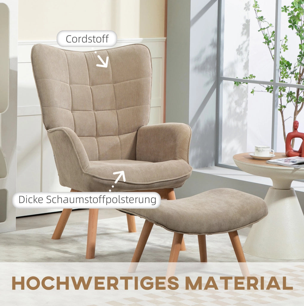 Poltrona relax con pouf in poliestere, colore khaki