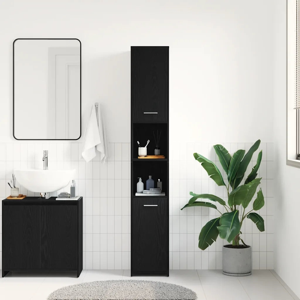 Mobile da Bagno | Armadio da bagno Rovere Nero 30x30x183,5 cm in Truciolato
