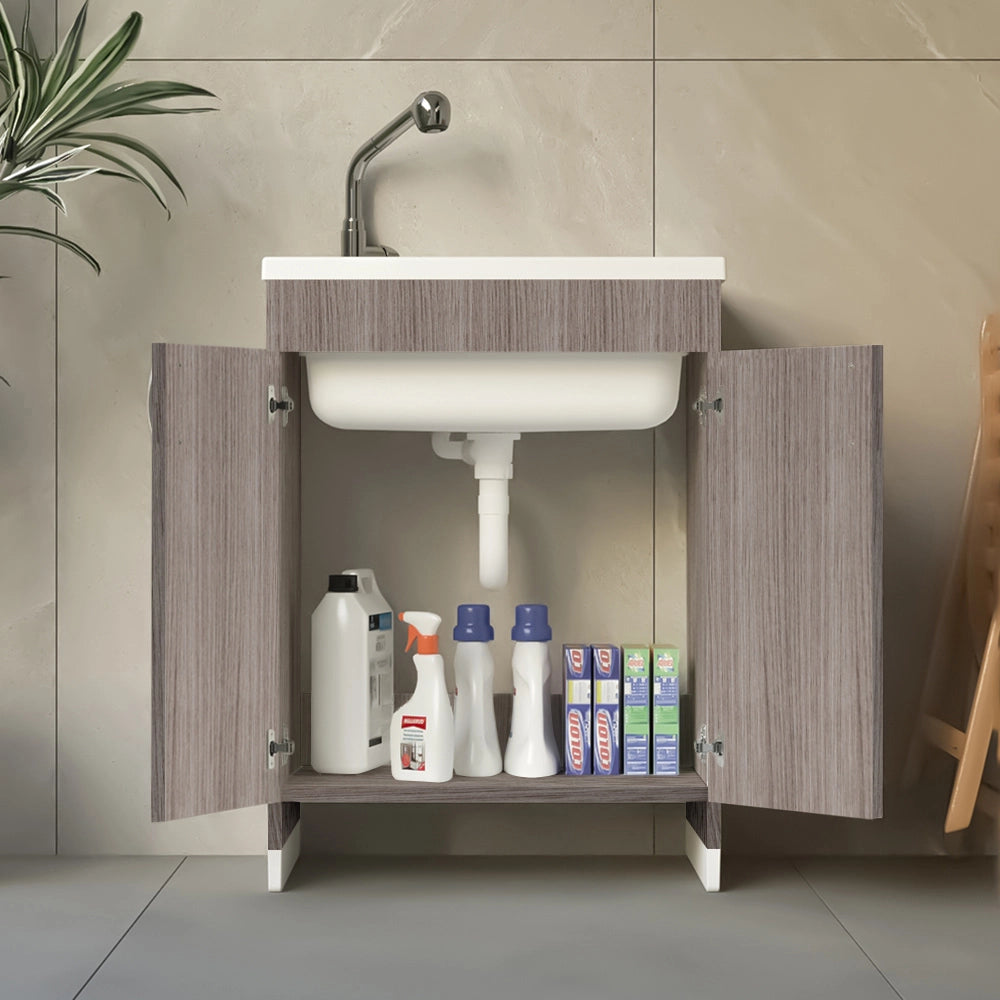 Mobile lavatoio 60x50 cm rovere in kit di montaggio con vasca e asse Ikaro