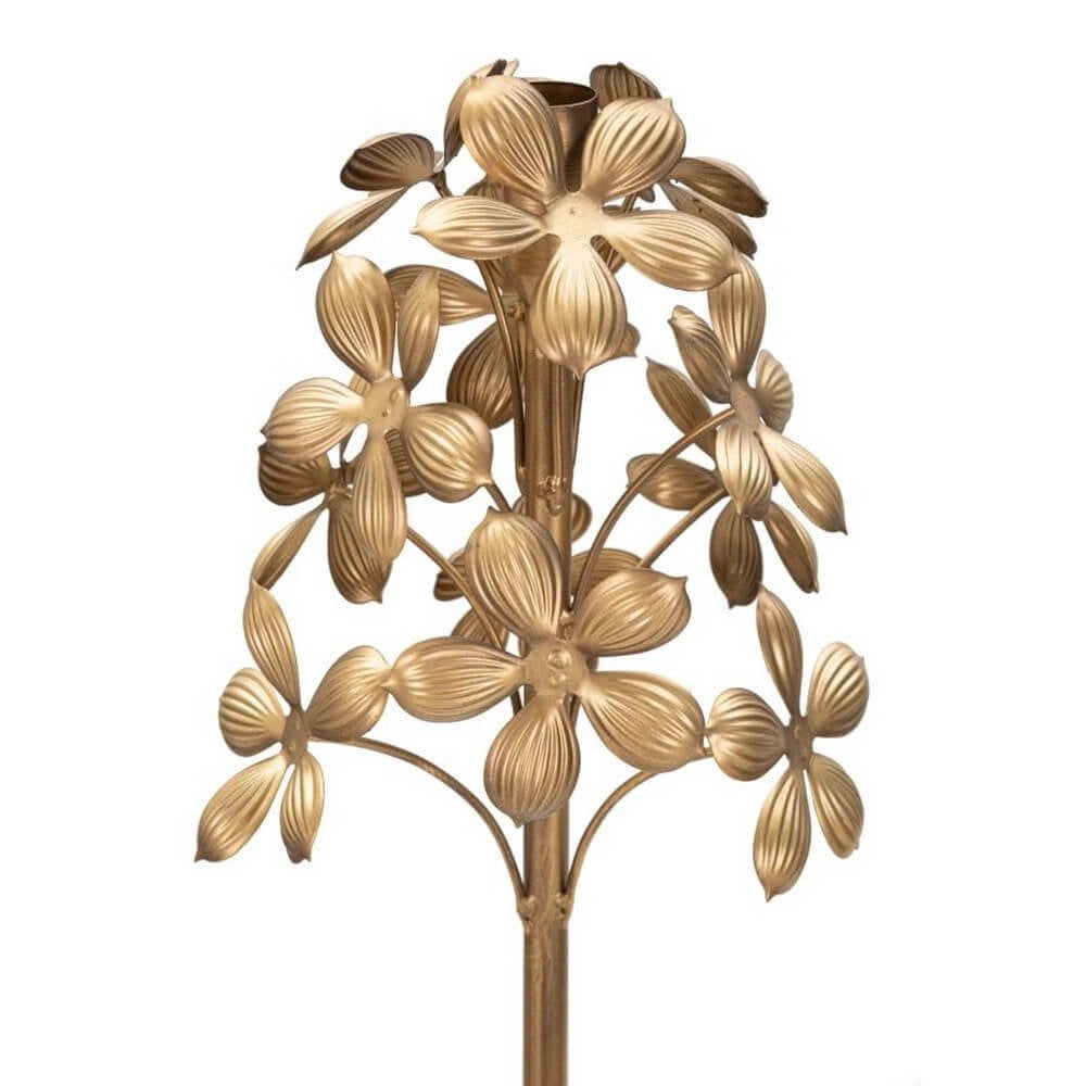 Portacandele in metallo dorato con decorazioni floreali - FLOWY