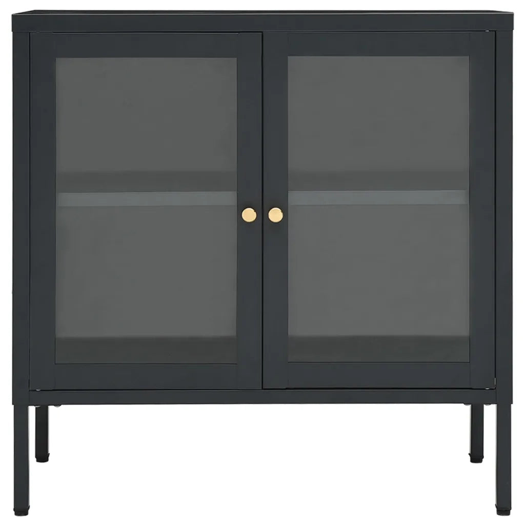 Credenza Antracite 70x35x70 cm in Acciaio e Vetro 336066