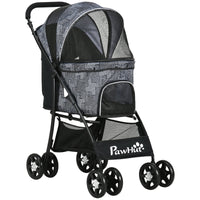 Passeggino per Cani Taglia XS e S 81x48x99 cm con Cesto Cuscino e 2 Guinzagli Nero e Grigio