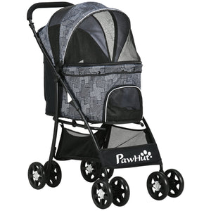 Passeggino per Cani Taglia XS e S 81x48x99 cm con Cesto Cuscino e 2 Guinzagli Nero e Grigio