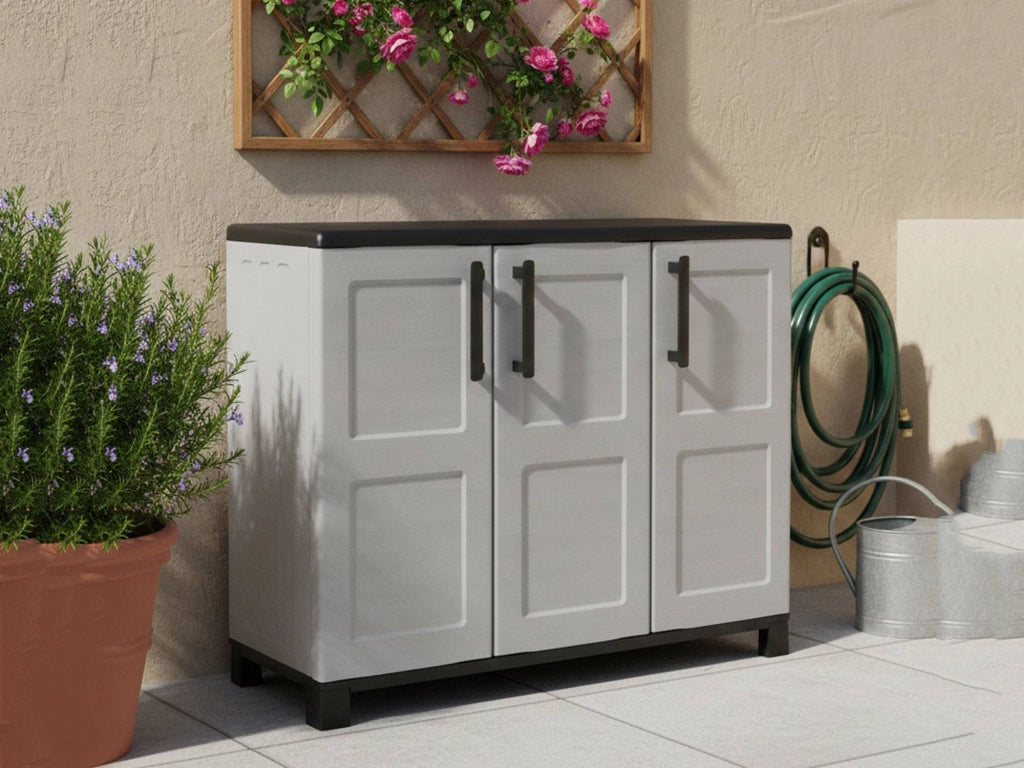 Mobile da Giardino Alaghesia, Armadio da Esterno 2 Ripiani Made in Italy, 102x37x90h cm Grigio Chiaro