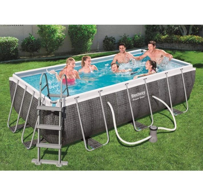 Bestway 56722 Piscina Power Steel Rettangolare 404x201x100 cm colore Rattan grigio scuro con pompa filtro