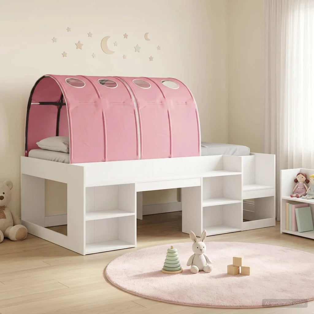 Letto con Tunnel 4 pcs Bianco e Rosa Legno ingegnerizzato