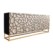 Buffet TERRAKAN 180 cm – Legno massiccio nero e bianco scolpito con piedi dorati