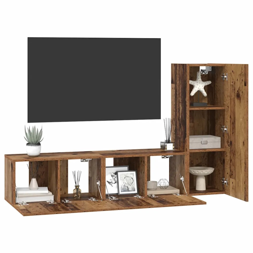 vidaXL Set mobile TV 3 pcs Legno vecchio 60 x 30 x 30 cm