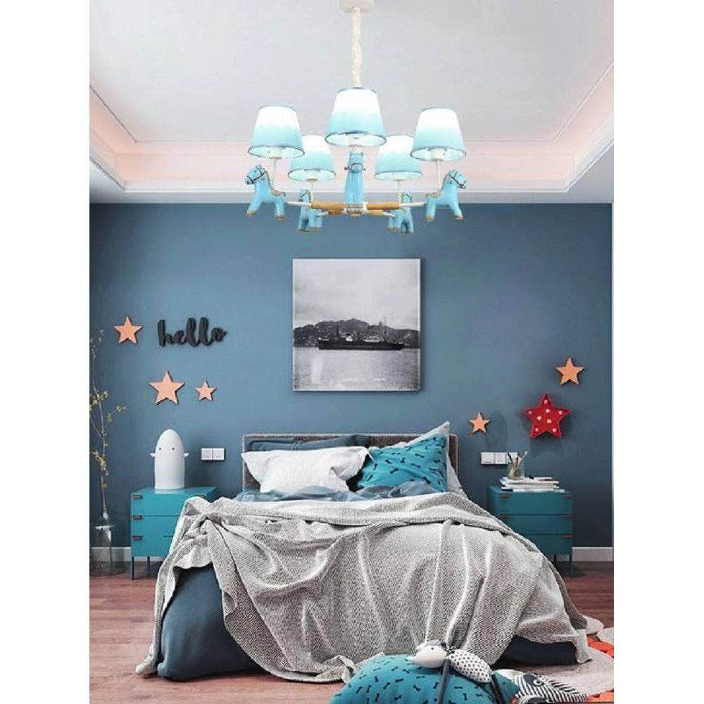Trade Shop - Lampadario Per Cameretta A Sospensione Cavallo In Resina 5 Portalampada E27 A45 -