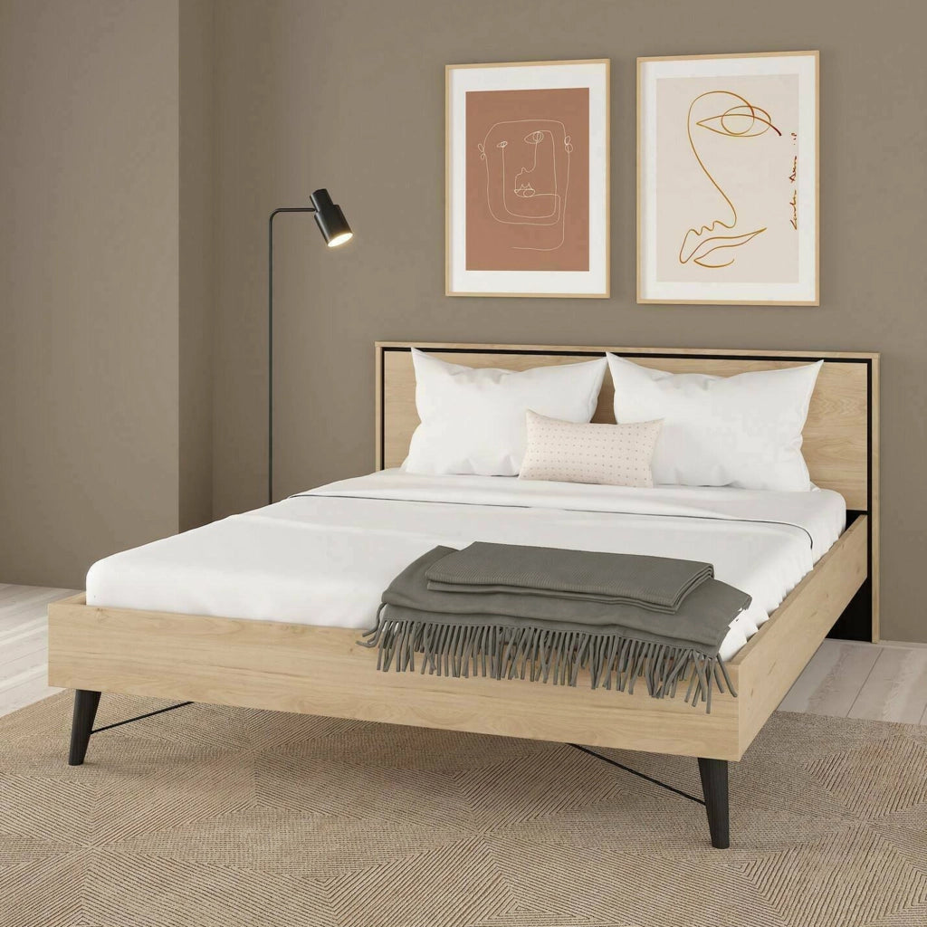 Letto matrimoniale Lala, Sommier per camera da letto, Giroletto per stanza, Struttura porta materasso, 207x173 h91 cm, Rovere