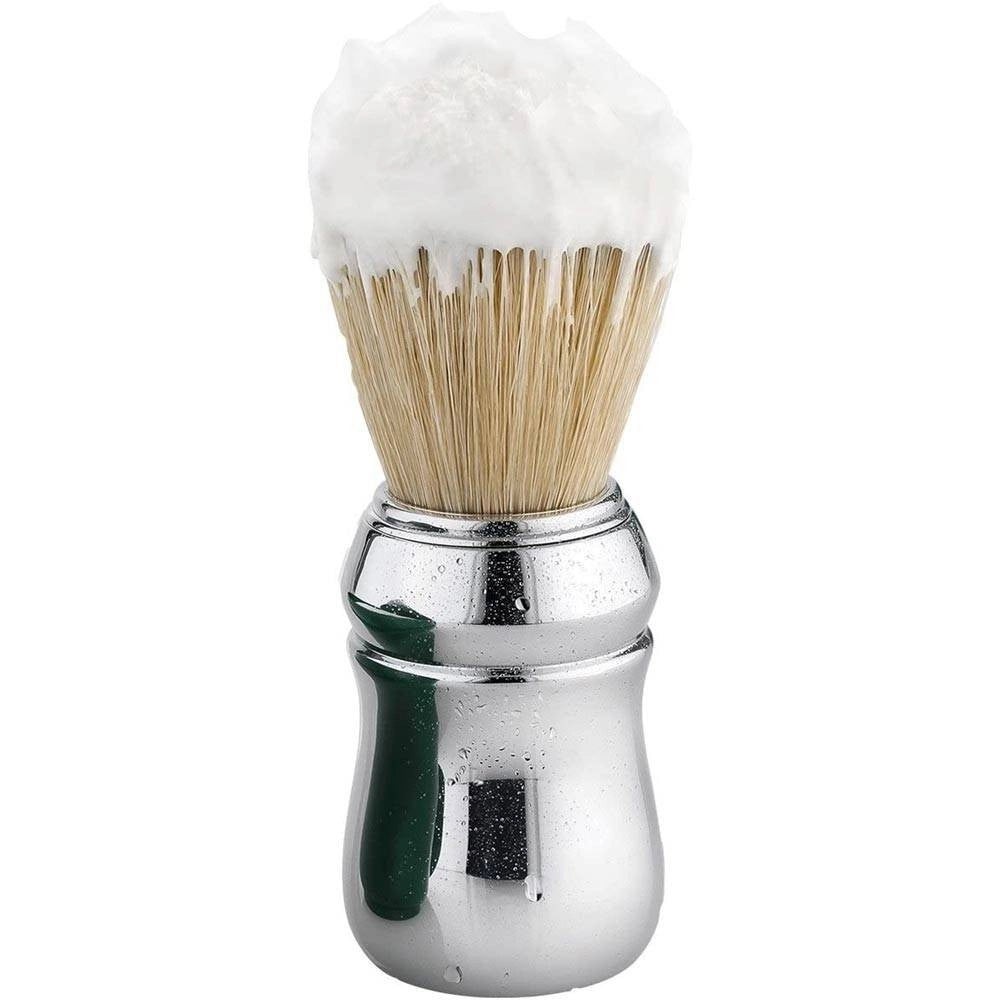 Trade Shop - Pennello Spazzola Professonale Barba Setole Di Cinghiale 55 Mm Silver -