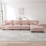 Divano modulare 4 posti con ottomane mobili 406x145x81 cm in chenille rosa