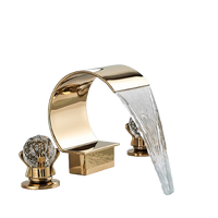 LENA | Rubinetto bagno 3 fori design oro lucido |  per lavabo ad arco alto in acciaio inossidabile | miscelatore 2 maniglie ristorazione