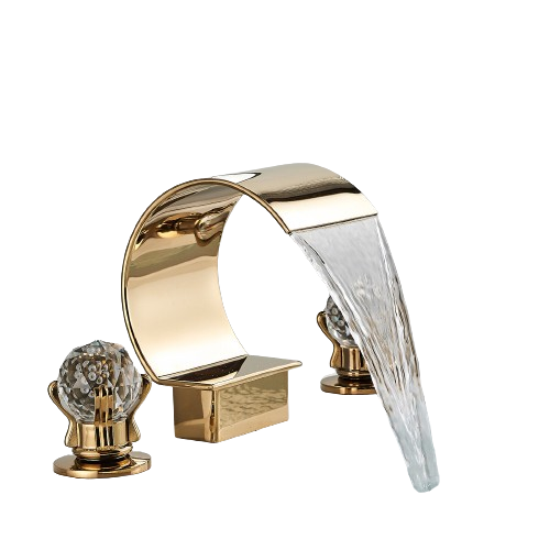 LENA | Rubinetto bagno 3 fori design oro lucido |  per lavabo ad arco alto in acciaio inossidabile | miscelatore 2 maniglie ristorazione