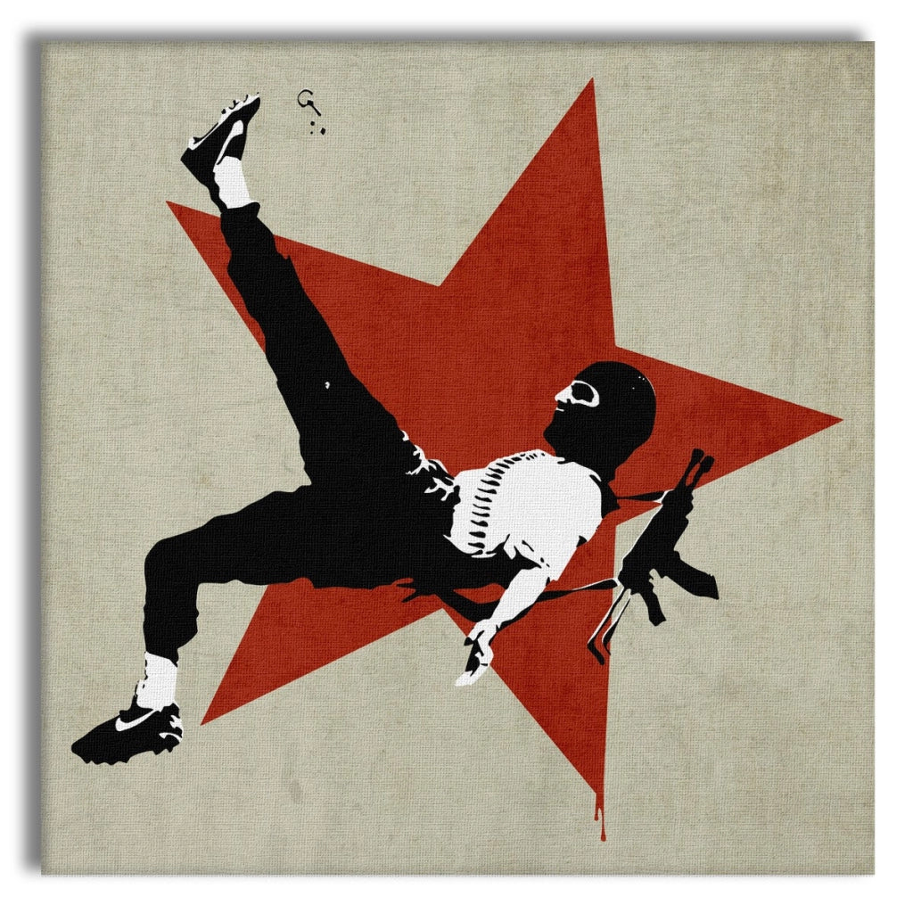 BANKSY - GRENADE SOCCER - Quadro Canvas su telaio in legno Misura: 130x130 cm