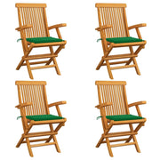 Sedie da Giardino con Cuscini Verdi 4 pz Massello di Teak cod mxl 6493