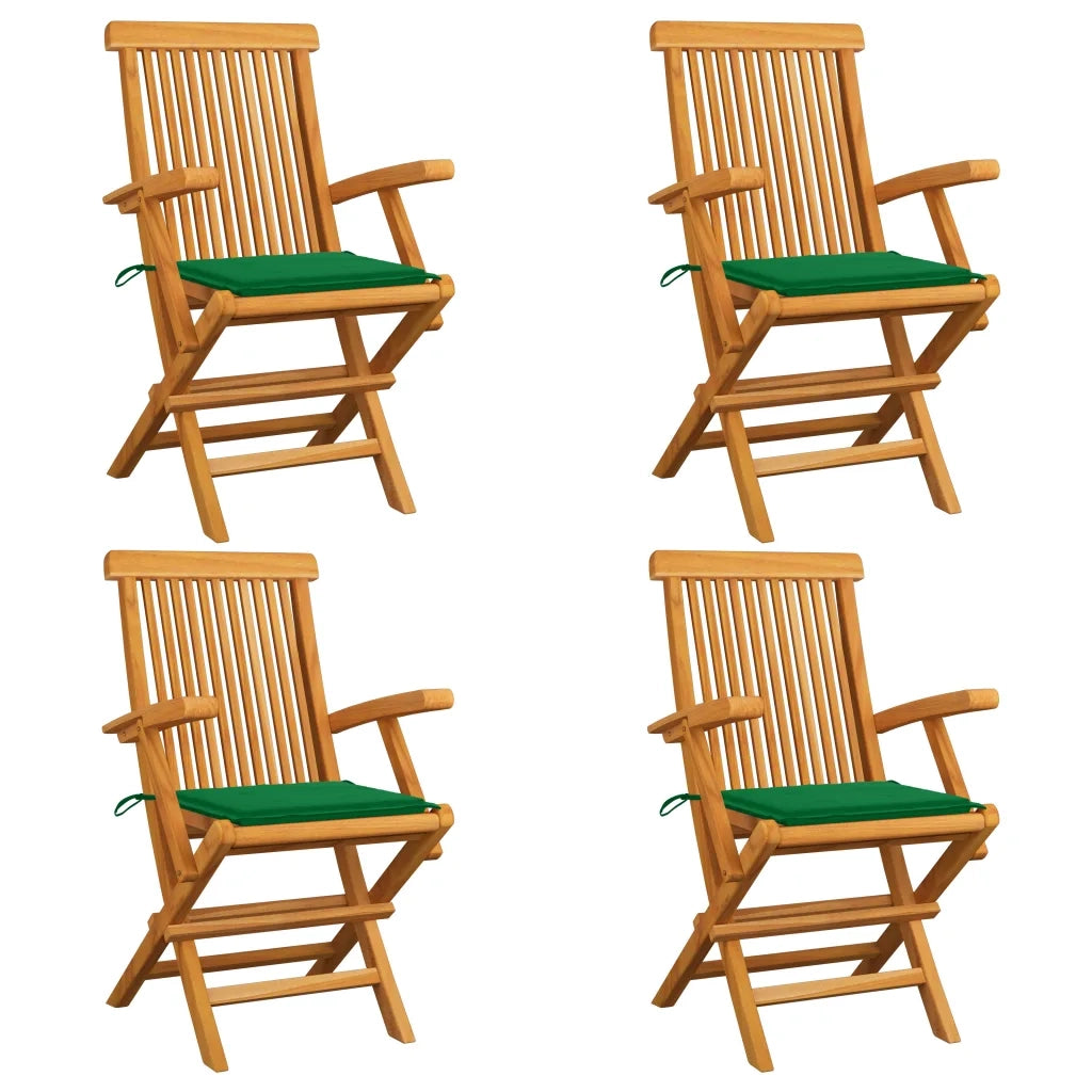 Sedie da Giardino con Cuscini Verdi 4 pz Massello di Teak cod mxl 6493