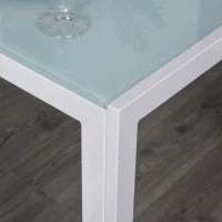 Set 5 Pezzi con 1 Tavolo e 4 Sedie per Cucina o Sala da Pranzo in Finta Pelle, Metallo e Vetro Temperato, Bianco