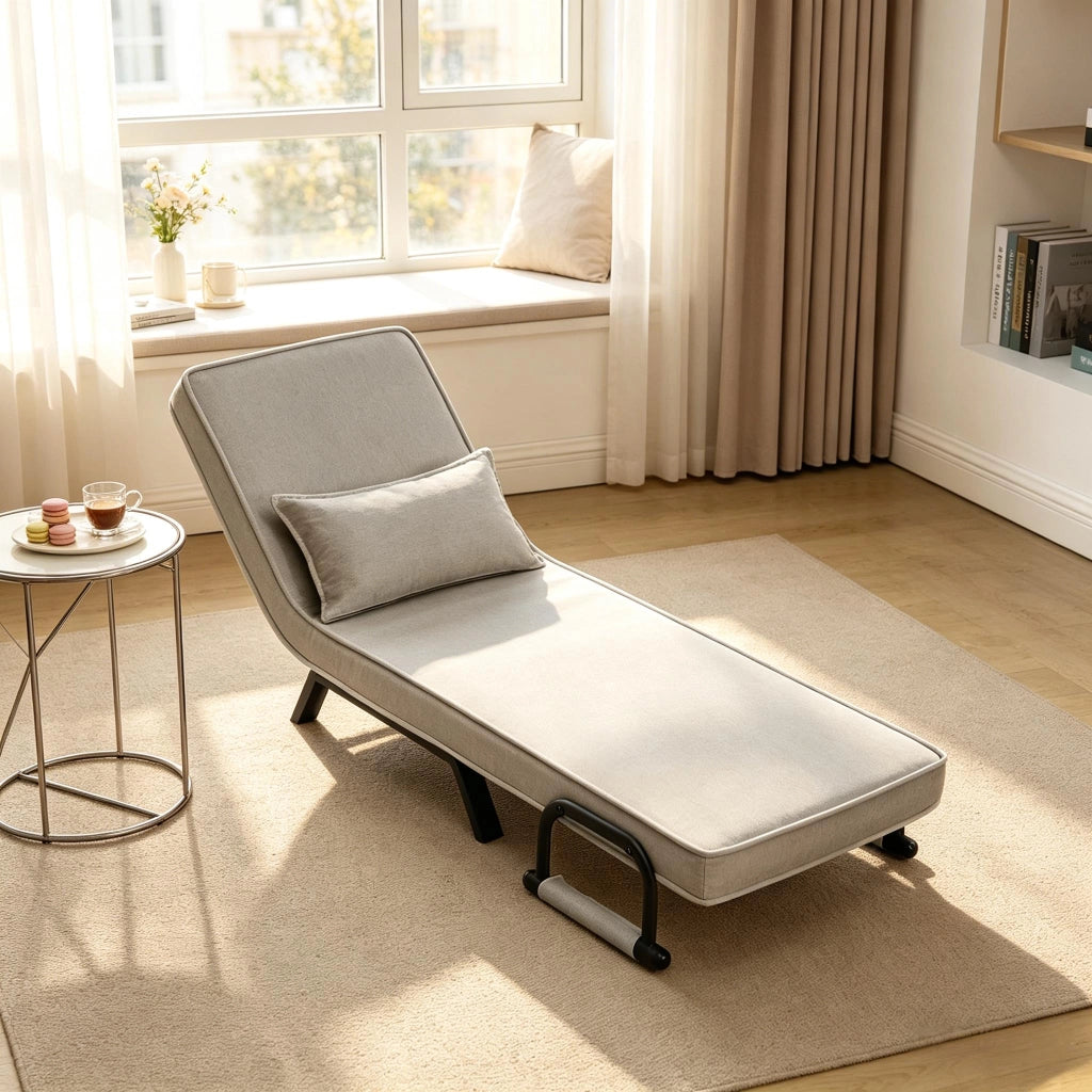 Poltrona letto pieghevole 3 in 1 con schienale reclinabile a 5 posizioni, senza materasso, grigio chiaro