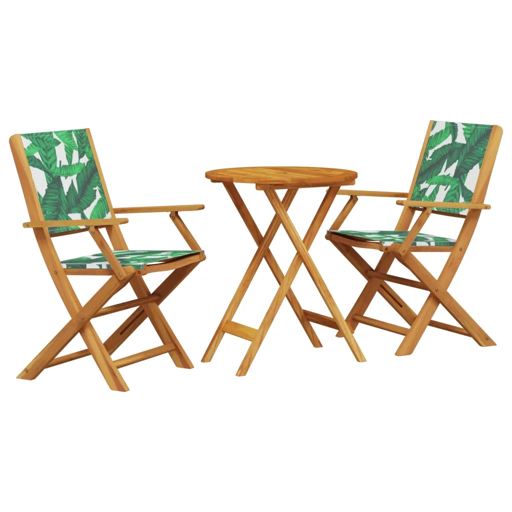 Set da Bistrot 3 pz | Set Salotto da Giardino Motivo Foglie in Tessuto e Legno Massello