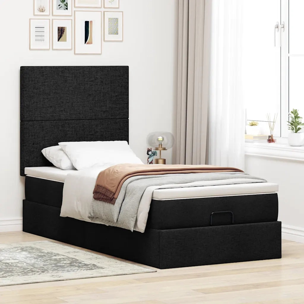 vidaXL Pouf Letto con Materasso Nero 100x200 cm in Tessuto