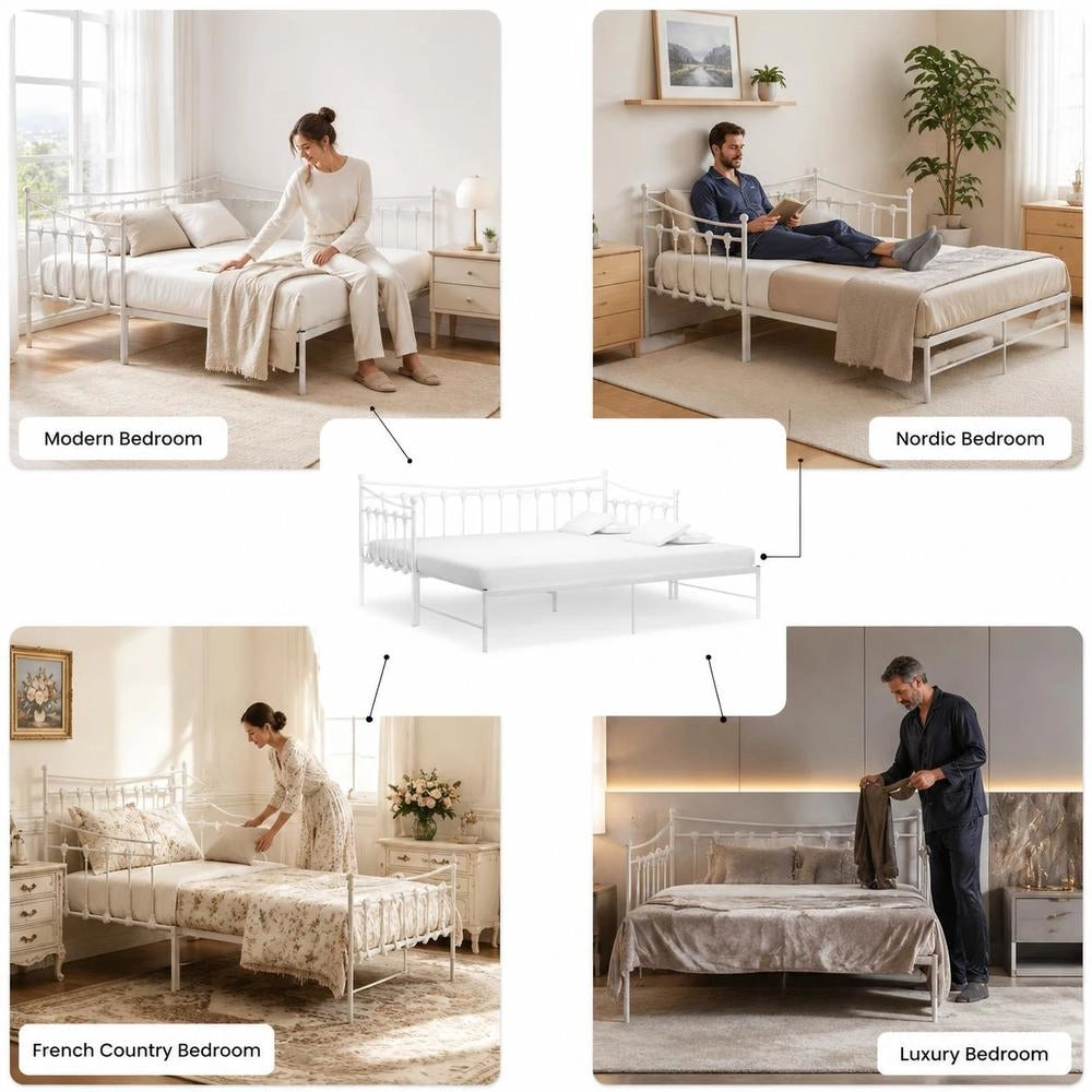 Pull-out Sofa Bed Frame White Metal 90x200 Cm