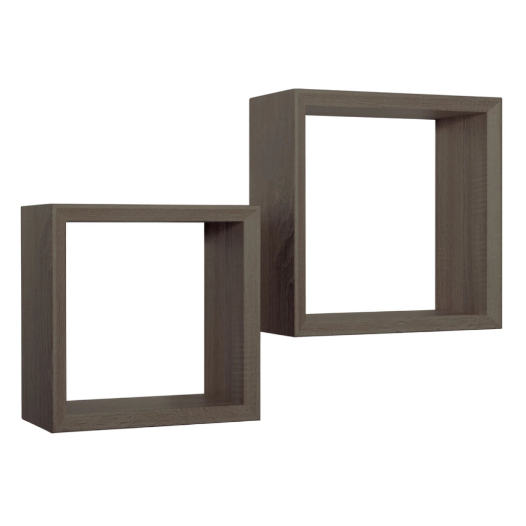 Set di 2 Mensole da Muro Modello GINEVRA, Cubi Arredo, Mensole Cubo, Cubi da Parete, Cubi Portaoggetti. Misure 35x35 p15.5 cm, e 30x30 p15.5 cm. Finitura  NOCE SEGATO - MADE IN ITALY
