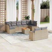 Set Divano da Giardino 10 pz con Cuscini Beige in Polyrattan