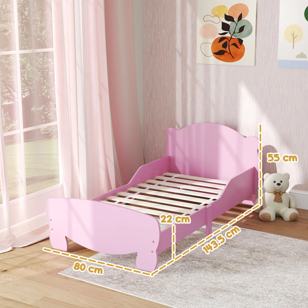 Letto Montessori per Bambini 3-6 Anni, 140x70 cm Lettino Singolo per Bambini con Sponde Anti-Caduta e Rete a Doghe a Forma di Orso in Legno per Cameretta, Rosa