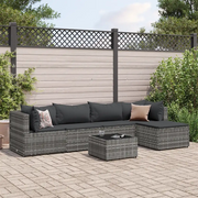 Set Divani da Giardino 6 pz con Cuscini in Polyrattan Grigio