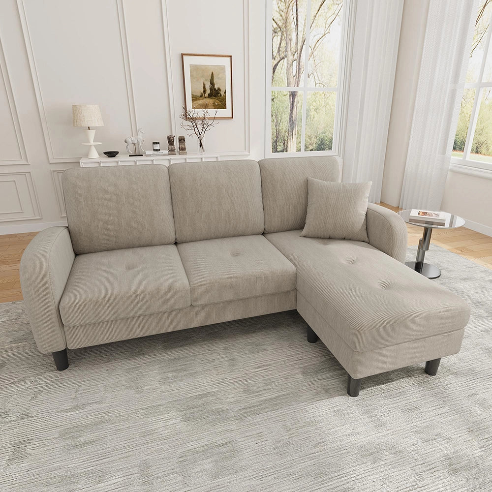 Canap¨¦ angolare L con chaise longue - Xylo - 166x118x77 cm - Tessuto velluto coste design modulare