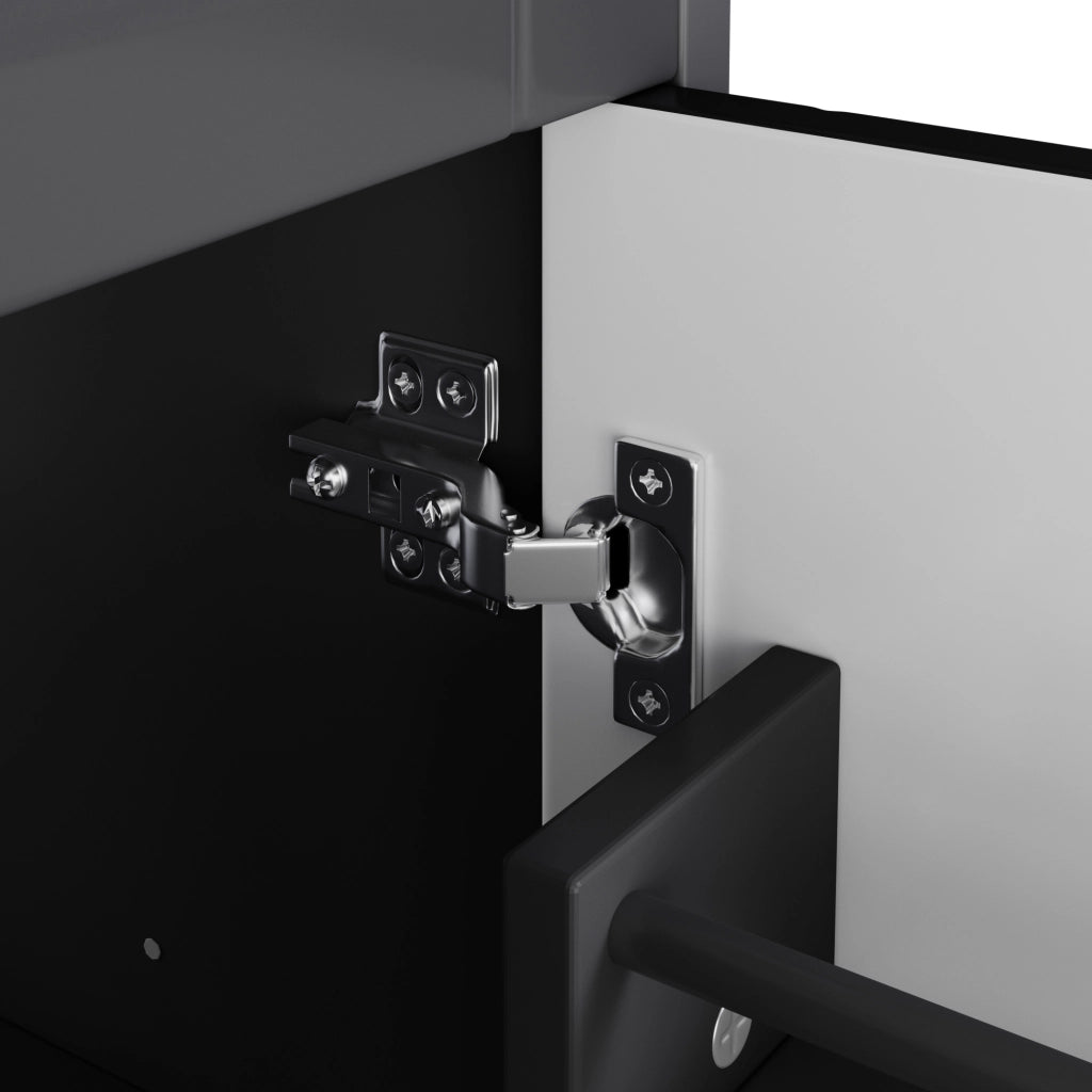 Mobile sottolavabo da bagno con lavabo in ceramica, 2 cassetti e ante, gambe in legno, nero 76 × 46 × 86,5 cm